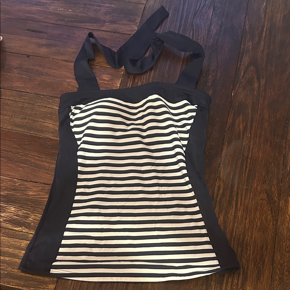 Black & White Striped Women’s Tankini Swim Top